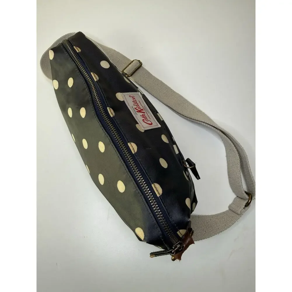 Cath Kidston Crossbody Blue Polka Dot Coated Cotton Zip Top Canvas Strap Bag